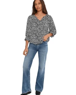 Liverpool Los Angeles 3/4 Sleeve Button Front Woven Top With Ruffle Details Women's