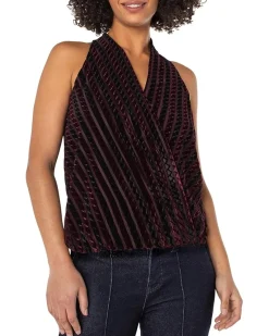 Liverpool Los Angeles Sleeveless Crossover Knit Top W/ Velvet Stripes Women's
