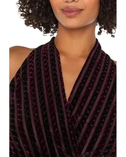 Liverpool Los Angeles Sleeveless Crossover Knit Top W/ Velvet Stripes Women's