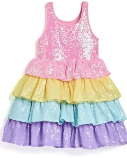 Lola and The Boys Rainbow Sequin Tiered Dream Dress (Toddler/Little Kid/Big Kid)