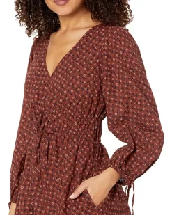 Madewell Arianne - Print Long Sleeve Tie Midi Dress - Cotton Seersucker Women's