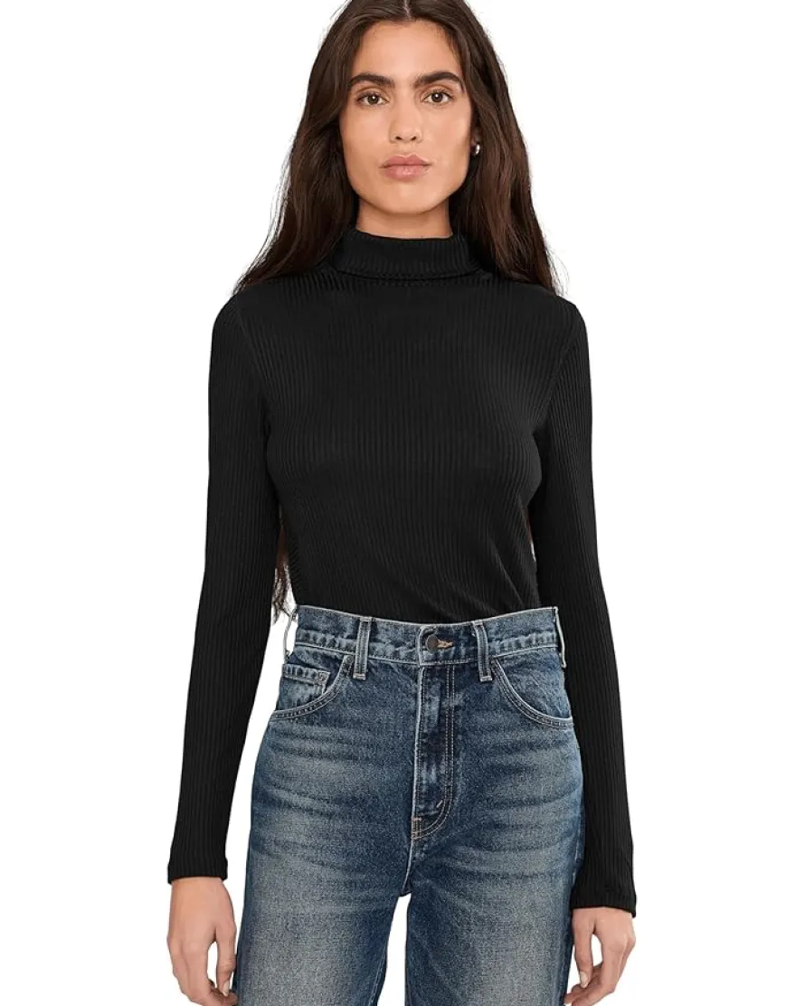 Madewell Coverstitch Turtleneck Drapey Rayon Rib Women's