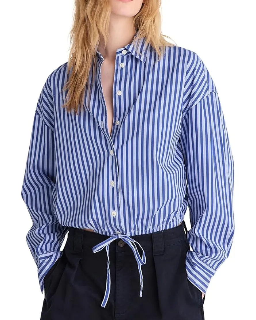 Madewell Drawstring Button-Up Shirt in Poplin Women's