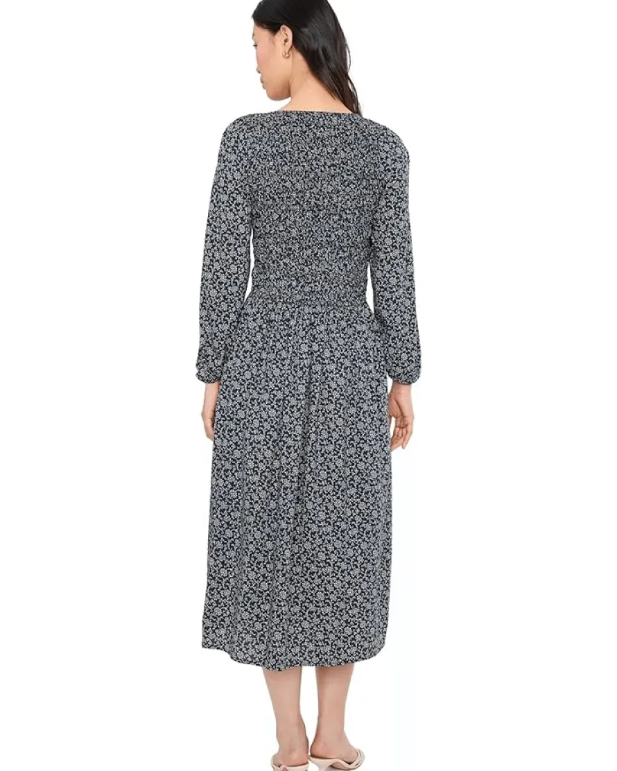 Madewell Smocked V-Neck Midi Dress Women's