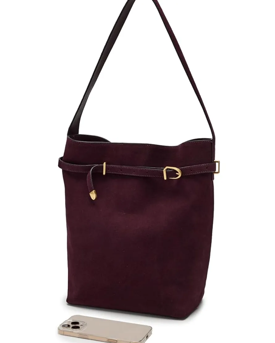 Madewell The Essential Belted Bucket Tote in Suede
