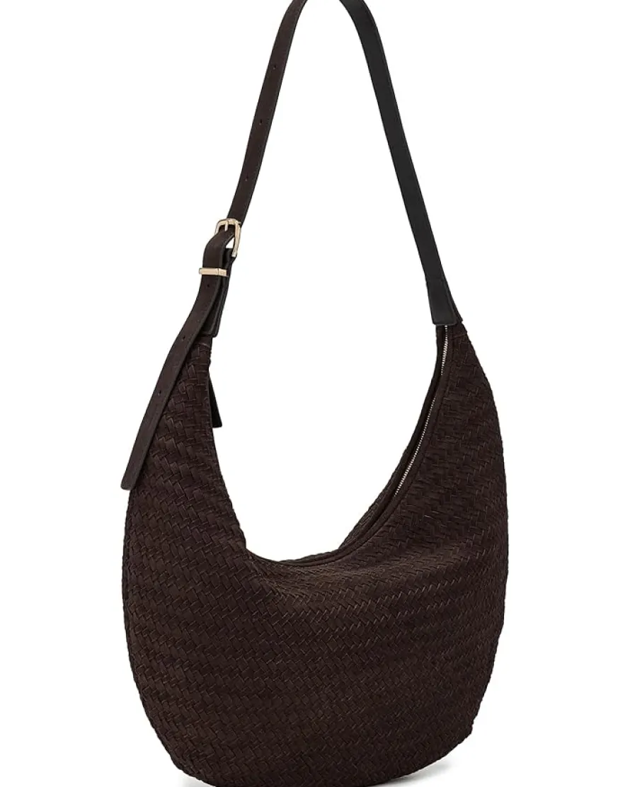 Madewell The Essential Curve Shoulder Bag in Handwoven Suede