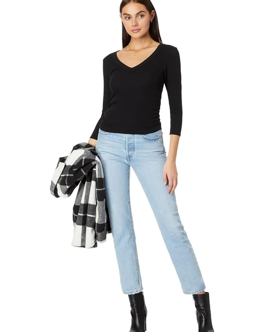 Michael Stars Enid 3/4 Sleeve V-Neck Crop Tee Women's