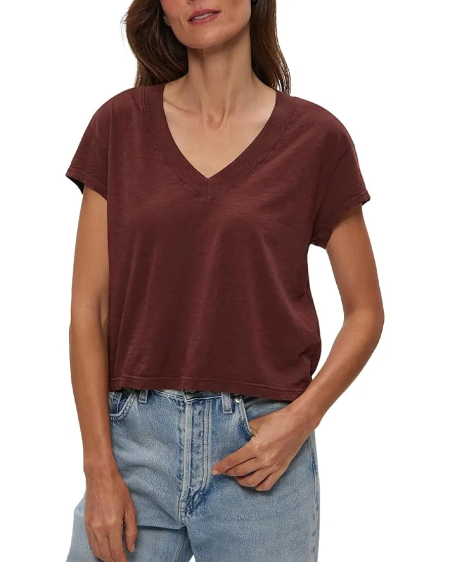 Michael Stars Harlan Cropped V-Neck Tee Women's