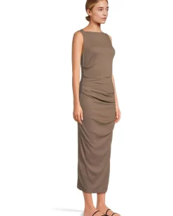Michael Stars Reign Knife Neck Midi Pleated Dress Women's