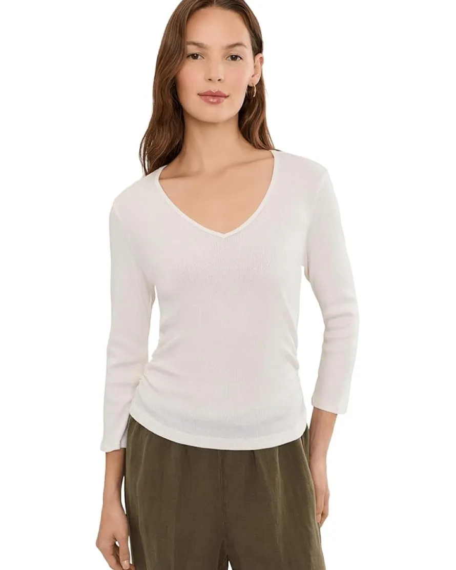 Michael Stars Sylvie V-Neck Shirred Sides Tee Women's