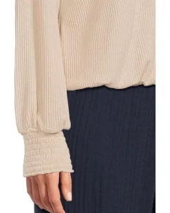 Michael Stars Tia Ribbed Crew Neck Sweatshirt w/ Smocked Cuffs Women's