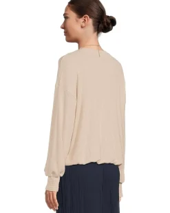 Michael Stars Tia Ribbed Crew Neck Sweatshirt w/ Smocked Cuffs Women's
