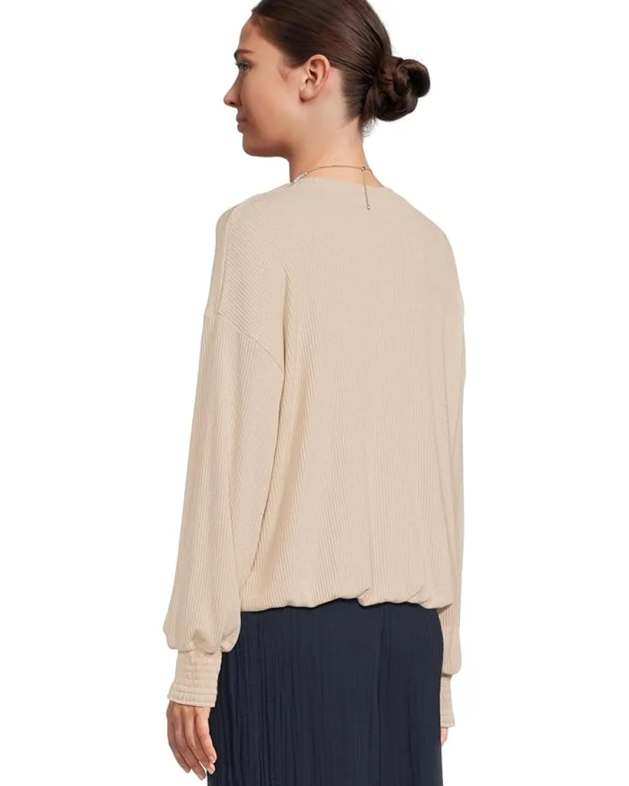 Michael Stars Tia Ribbed Crew Neck Sweatshirt w/ Smocked Cuffs Women's