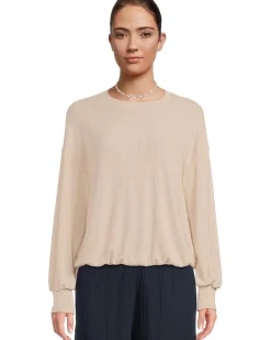 Michael Stars Tia Ribbed Crew Neck Sweatshirt w/ Smocked Cuffs Women's