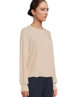 Michael Stars Tia Ribbed Crew Neck Sweatshirt w/ Smocked Cuffs Women's
