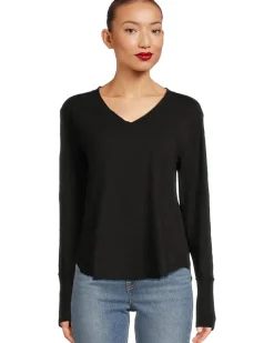 Mod-o-doc Long Sleeve Waffle Mix V-Neck Top Women's