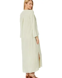 Mod-o-doc Mini Stripe Gauze Roll-Up Sleeve Henley Stripe Dress Women's