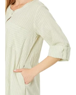 Mod-o-doc Mini Stripe Gauze Roll-Up Sleeve Henley Stripe Dress Women's