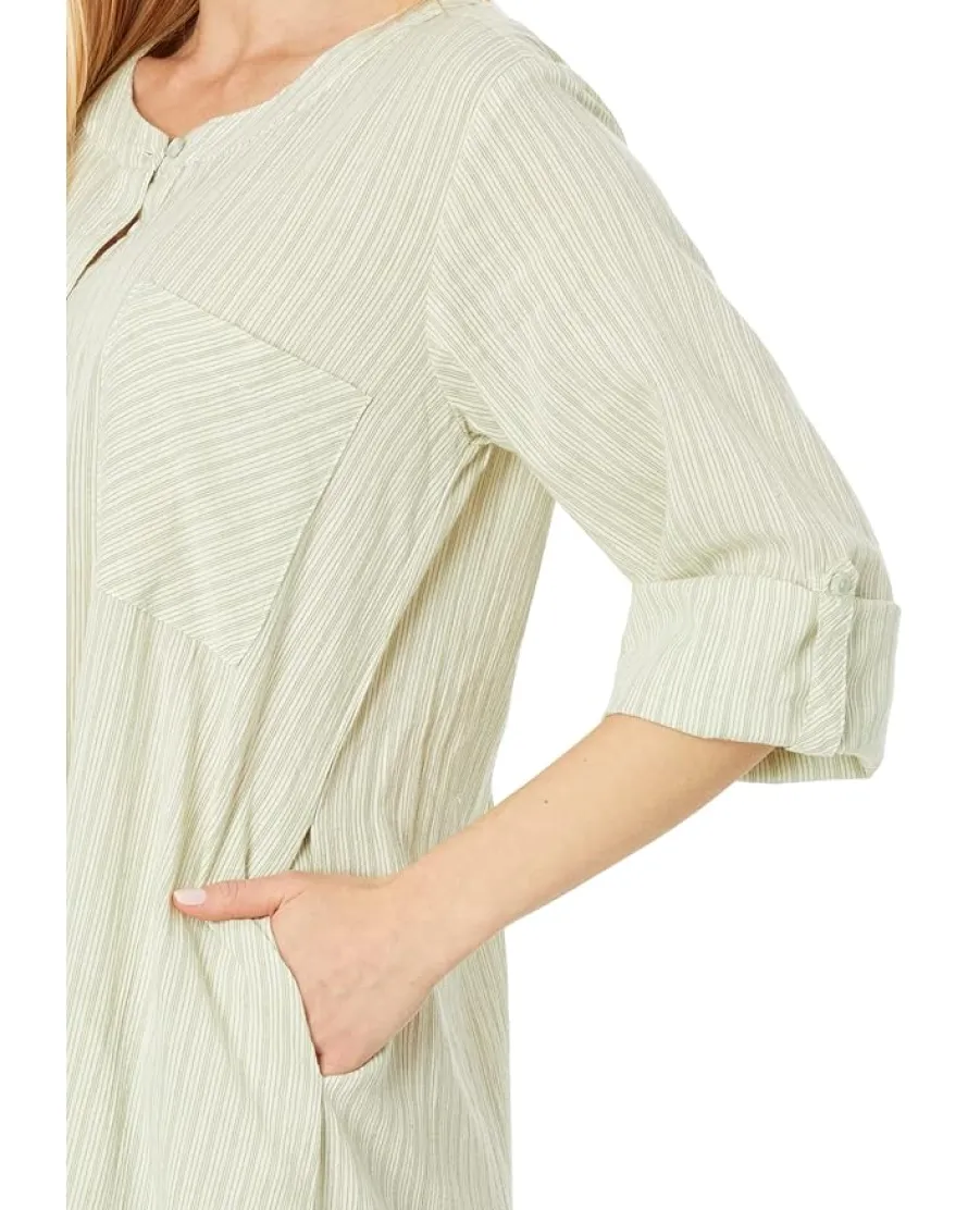 Mod-o-doc Mini Stripe Gauze Roll-Up Sleeve Henley Stripe Dress Women's