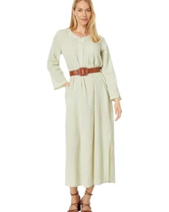 Mod-o-doc Mini Stripe Gauze Roll-Up Sleeve Henley Stripe Dress Women's