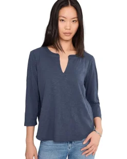 Mod-o-doc 3/4 Sleeve Split Neck Mandarin Tee Women's