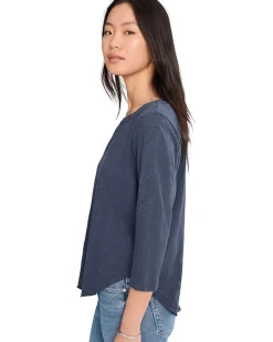 Mod-o-doc 3/4 Sleeve Split Neck Mandarin Tee Women's