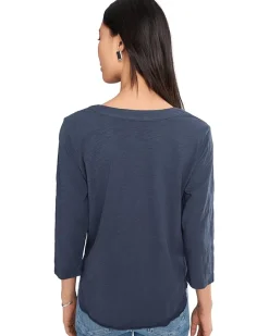 Mod-o-doc 3/4 Sleeve Split Neck Mandarin Tee Women's