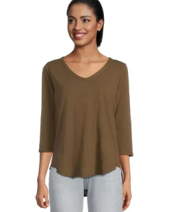 Mod-o-doc 3/4 Sleeve V-Neck Tee with Curved Hem Women's
