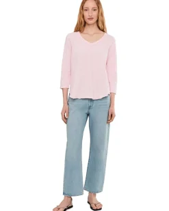 Mod-o-doc 3/4 Sleeve V-Neck Tee with Curved Hem Women's