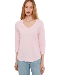 Mod-o-doc 3/4 Sleeve V-Neck Tee with Curved Hem Women's