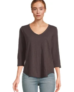 Mod-o-doc 3/4 Sleeve V-Neck Tee with Curved Hem Women's