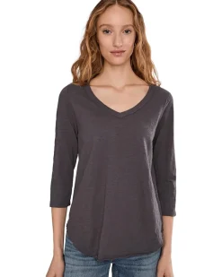Mod-o-doc 3/4 Sleeve V-Neck Tee with Curved Hem Women's