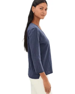 Mod-o-doc 3/4 Sleeve Wide V-Neck Boxy Tee Women's