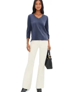 Mod-o-doc 3/4 Sleeve Wide V-Neck Boxy Tee Women's