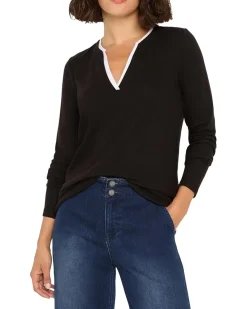 NIC+ZOE Cozy Jersey Double Layer Split Neck Tee Women's