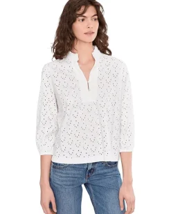 NIC+ZOE Knit Eyelet Ruffle Neck Top Women's