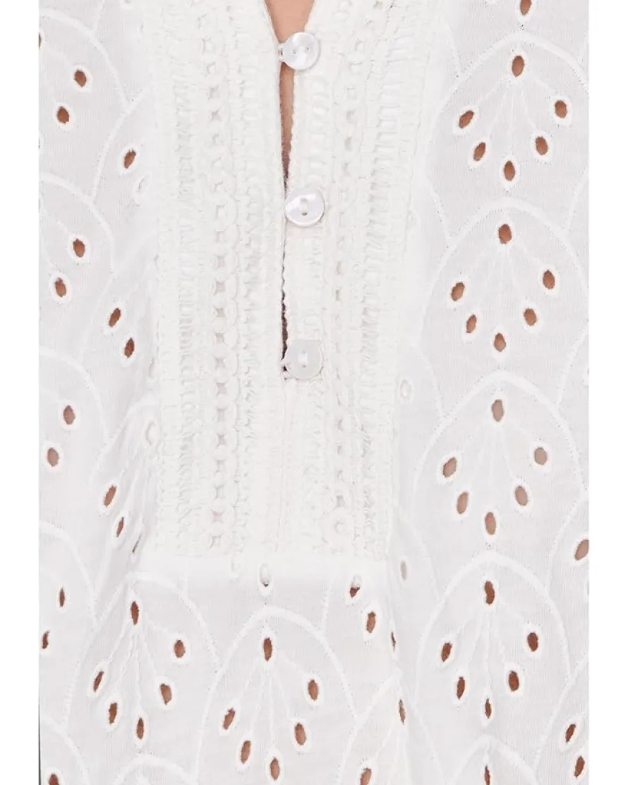 NIC+ZOE Knit Eyelet Ruffle Neck Top Women's
