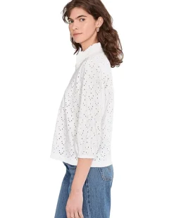 NIC+ZOE Knit Eyelet Ruffle Neck Top Women's