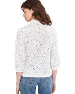 NIC+ZOE Knit Eyelet Ruffle Neck Top Women's