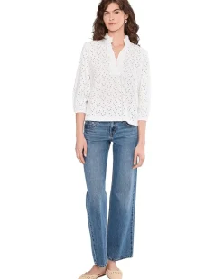 NIC+ZOE Knit Eyelet Ruffle Neck Top Women's