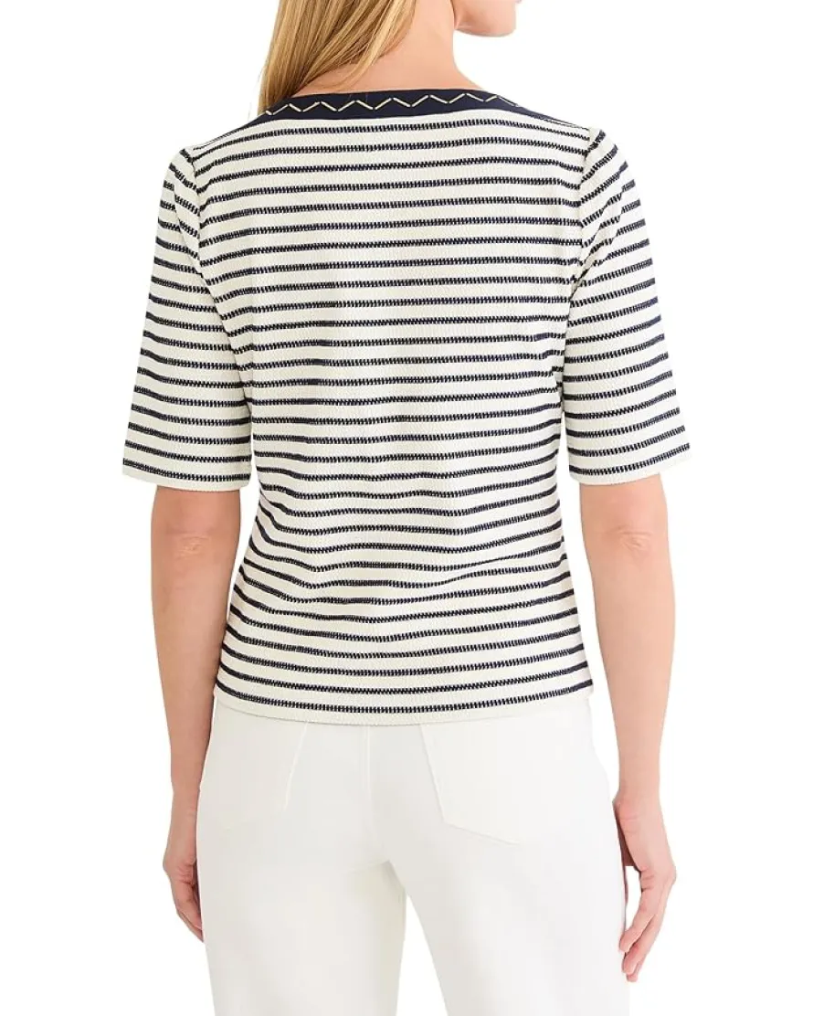 NIC+ZOE Petite Embroidered Boatneck Top Women's