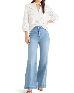 NIC+ZOE Petite Knit Eyelet Ruffle Neck Top Women's