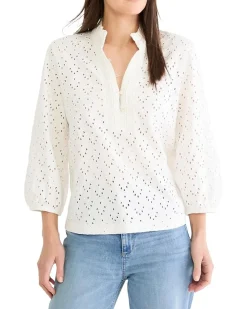 NIC+ZOE Petite Knit Eyelet Ruffle Neck Top Women's