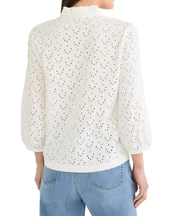 NIC+ZOE Petite Knit Eyelet Ruffle Neck Top Women's