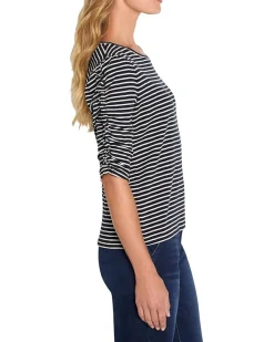 NIC+ZOE Striped Ruched Elbow Sleeve Tee Women's