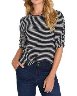 NIC+ZOE Striped Ruched Elbow Sleeve Tee Women's