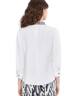 NIC+ZOE Stripe Trim Linen Shirt Women's