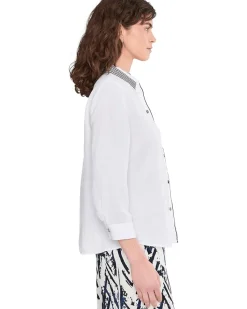 NIC+ZOE Stripe Trim Linen Shirt Women's