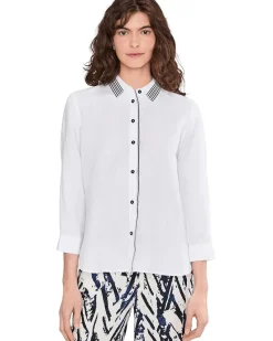 NIC+ZOE Stripe Trim Linen Shirt Women's