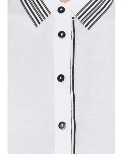 NIC+ZOE Stripe Trim Linen Shirt Women's